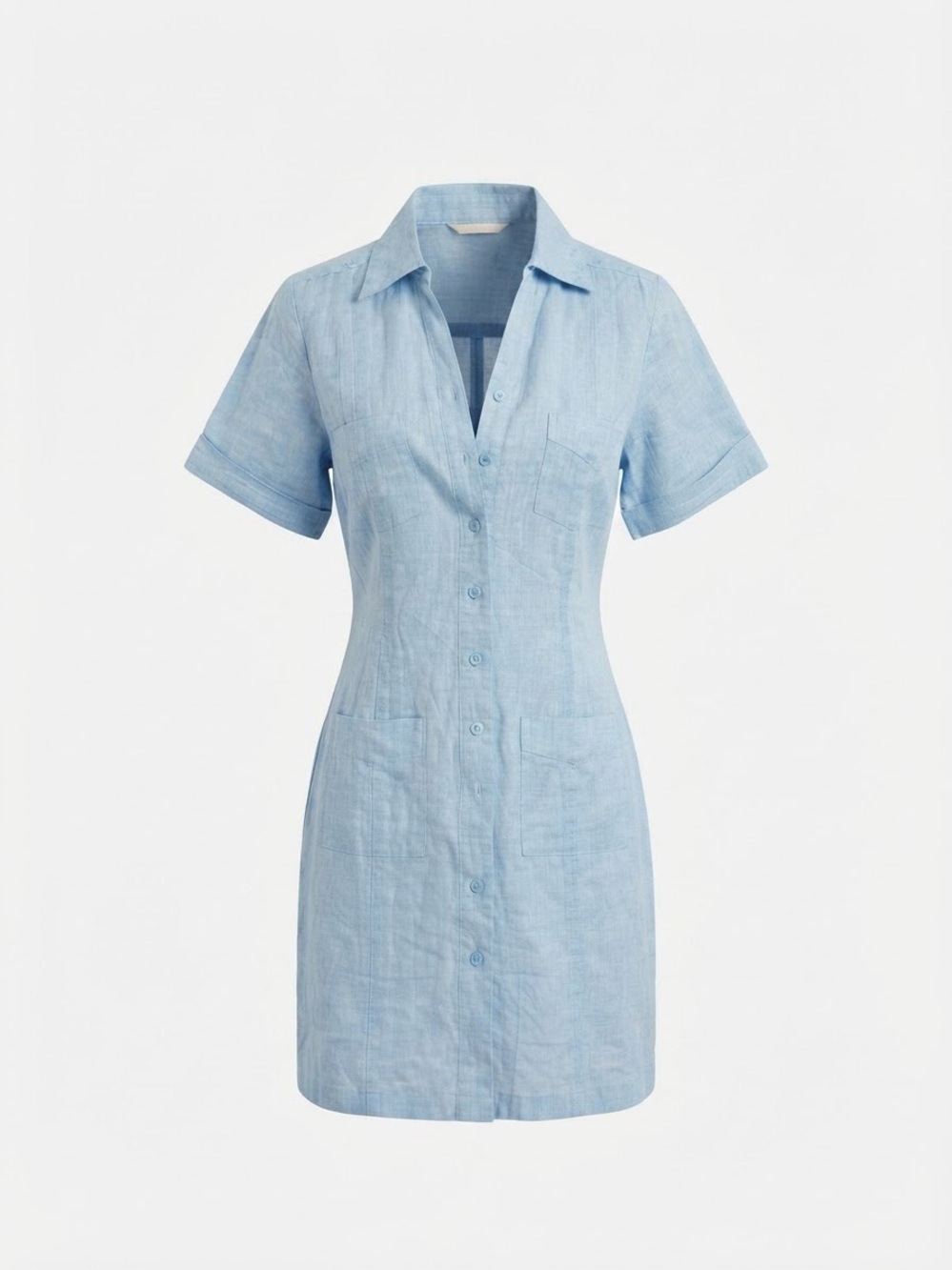 Tailored Light Blue Short-Sleeve Shirt Mini Dress